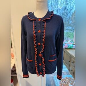 Tory Burch Renatta 100% Cashmere Cardigan Medium Navy/Samba – Size M MSRP: $375